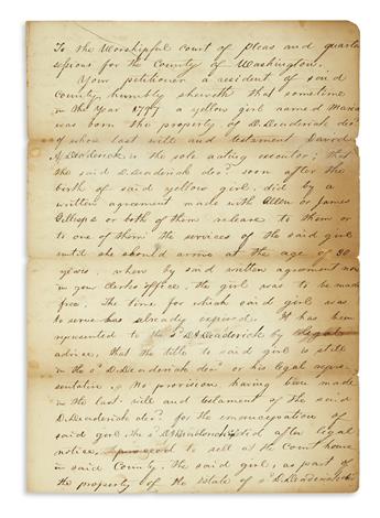 (SLAVERY AND ABOLITION.) Anderson, James V. Petition in support of a woman whose manumission was ignored.